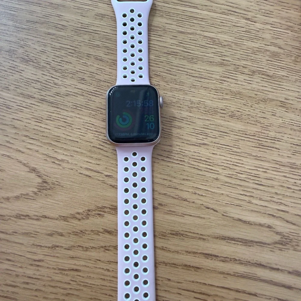 Light Pink Perforated Silicone Smartwatch Band with Silver Case